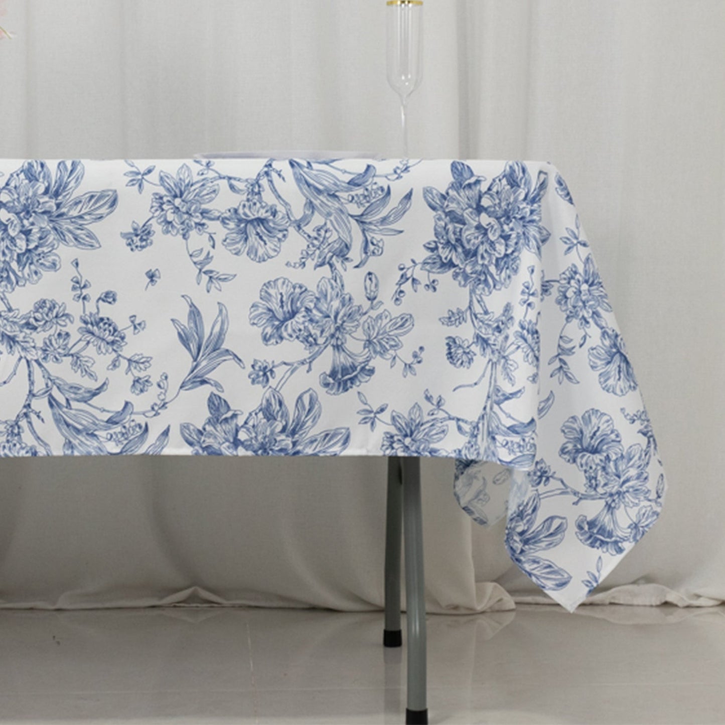 Polyester 60"x102" Rectangle Tablecloth White - Blue French Toile Pattern for Elegant Gatherings