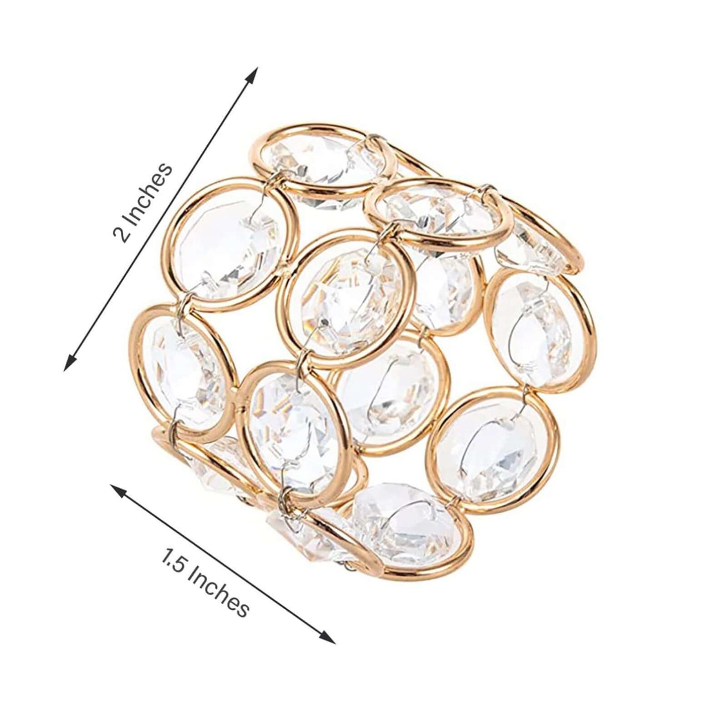 4 Pack Shiny Gold Acrylic Crystal Gem Beaded Napkin Rings