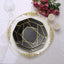 10-Pack Plastic 10" Octagon Dinner Plates in Black - Modern Disposable Party Plates with Gold Geometric Design for Special Occasions & Celebrations