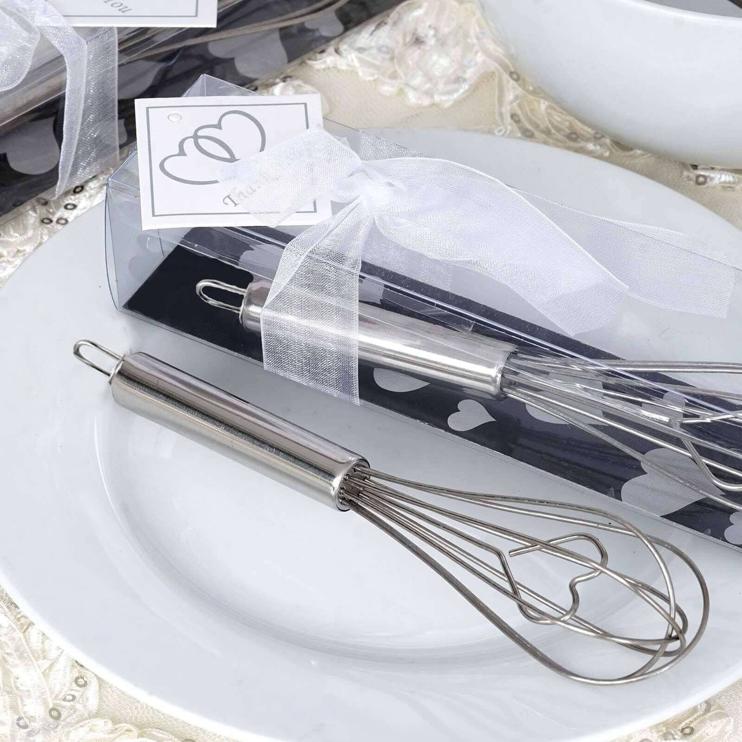 Heart Shaped Stainless Steel Whisk Party Favor With Free Gift Box, Ribbon & Thank You Tag
