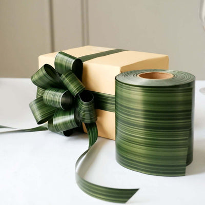 50 Yards 4" Green Ti Leaf Two Sided Floral Waterproof Satin Ribbon, DIY Bouquet Craft Supplies Wrap