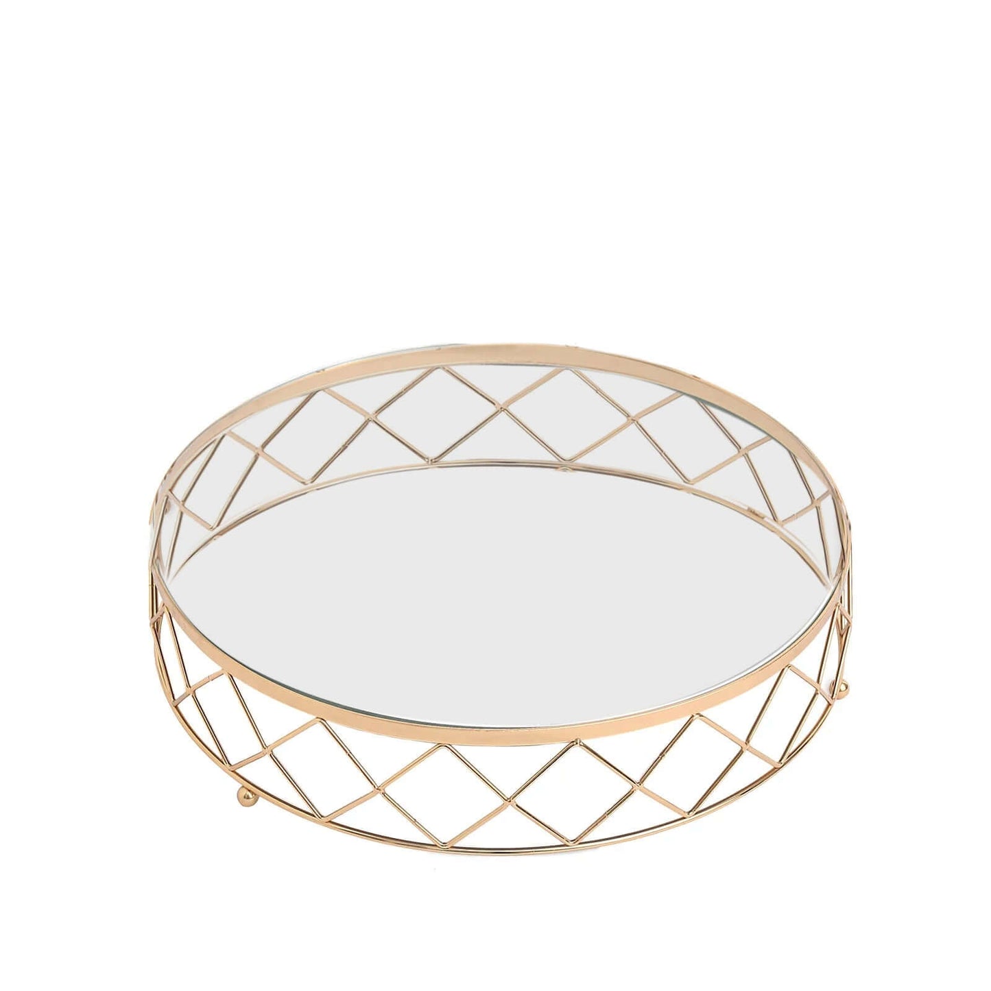 Metal Cake Stand Geometric Diamond Cut Design Gold with Glass Top - Dessert Display Riser 16"