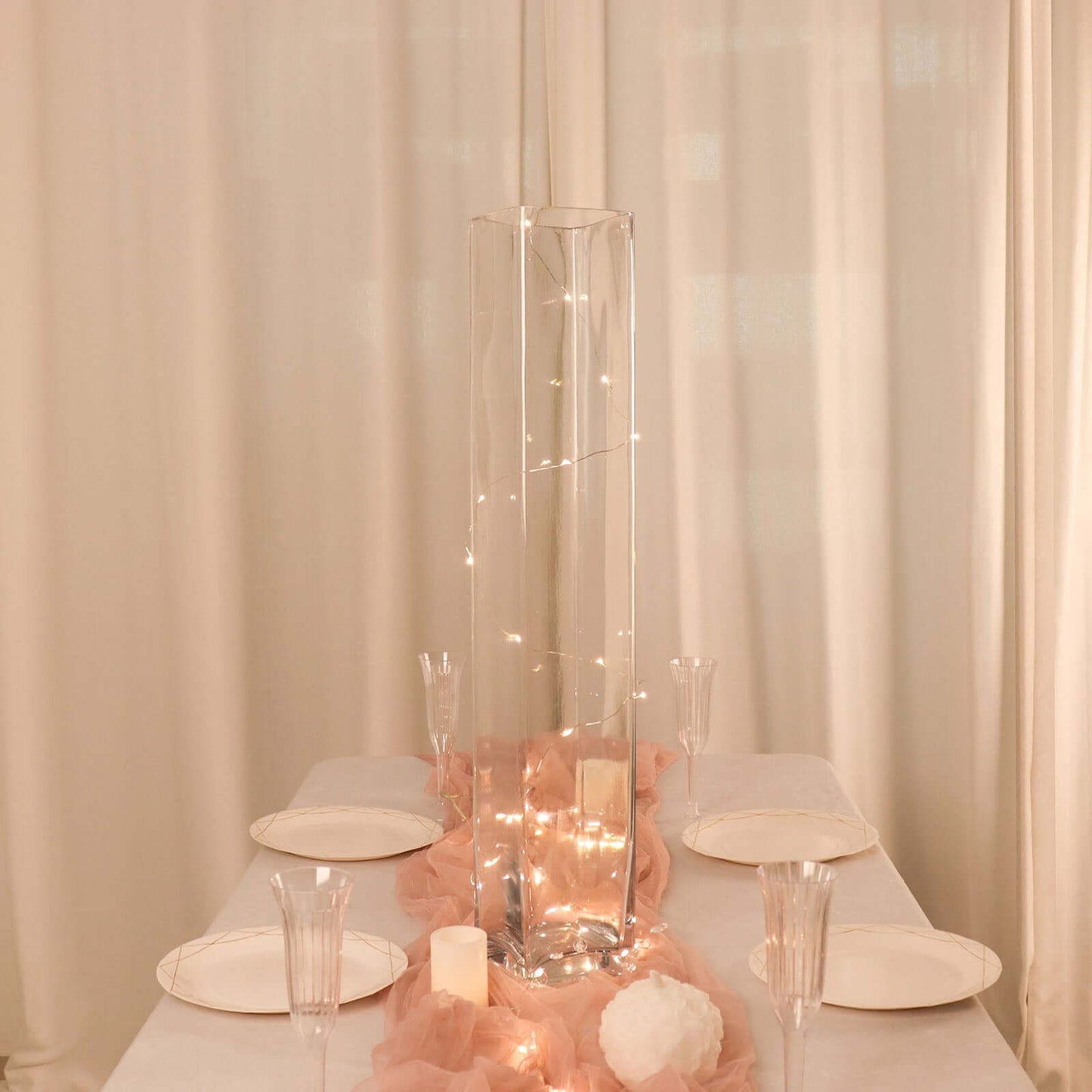 2-Pack Glass Cylinder Vases Square Clear - Durable Heavy Duty Floral Centerpieces for Weddings 28"