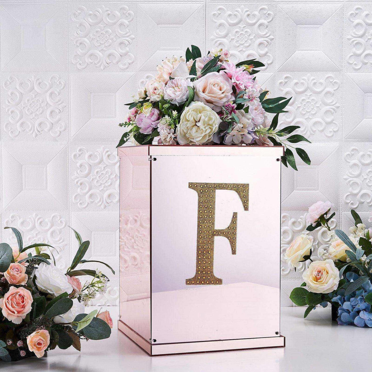 Decorative Rhinestone Alphabet "F" Letter Stickers, Glitter Adhesive Craft Letters Gold DIY Sparkle Embellishments 8"