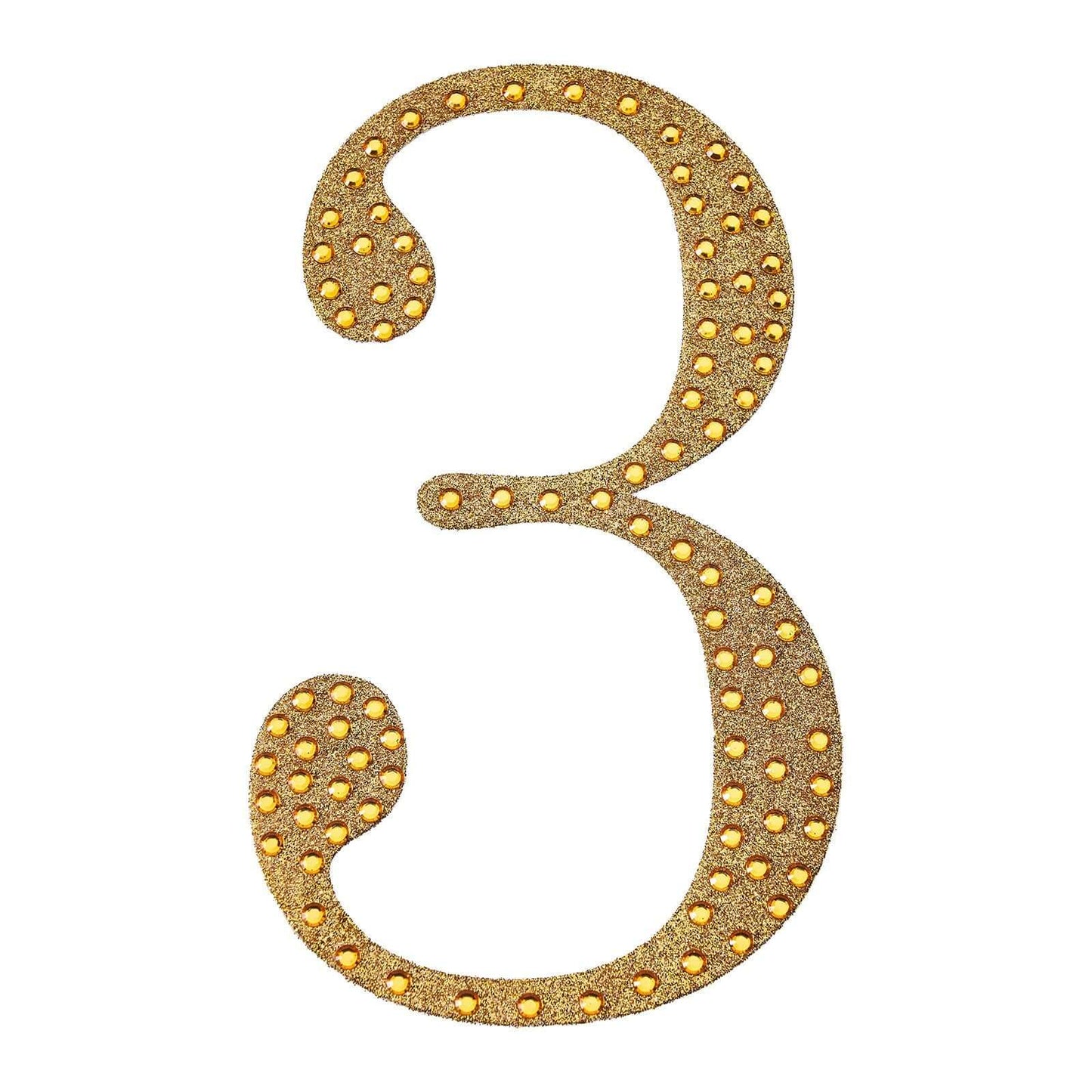 Decorative Rhinestone Number "3" Stickers, Glitter Adhesive Craft Numbers Gold DIY Sparkle Embellishments 4"