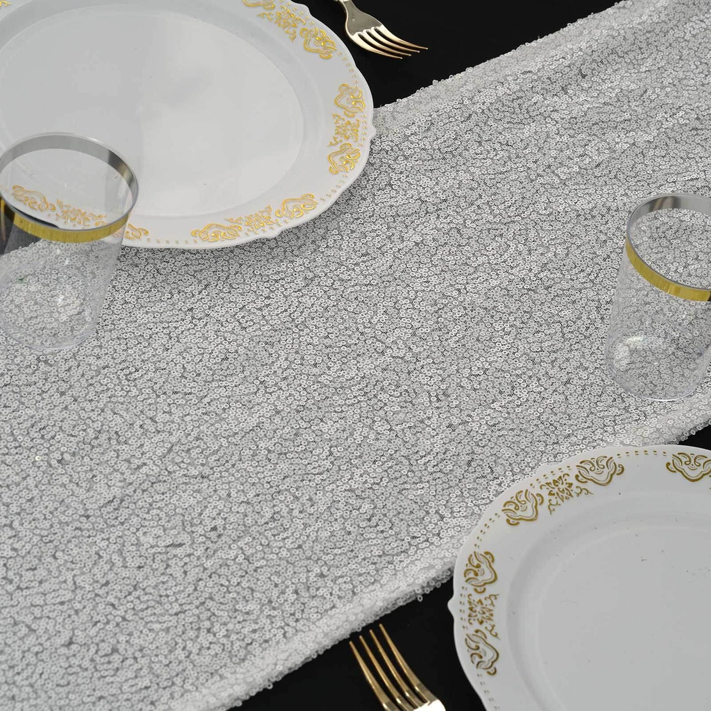 Sequin 12"x108" Table Runner White - Glittering Design for Stylish Celebrations