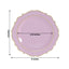 10-Pack Plastic 8" Round Dessert Plates in Lavender Lilac with Gold Scalloped Rim - Disposable Appetizer/Salad Plates