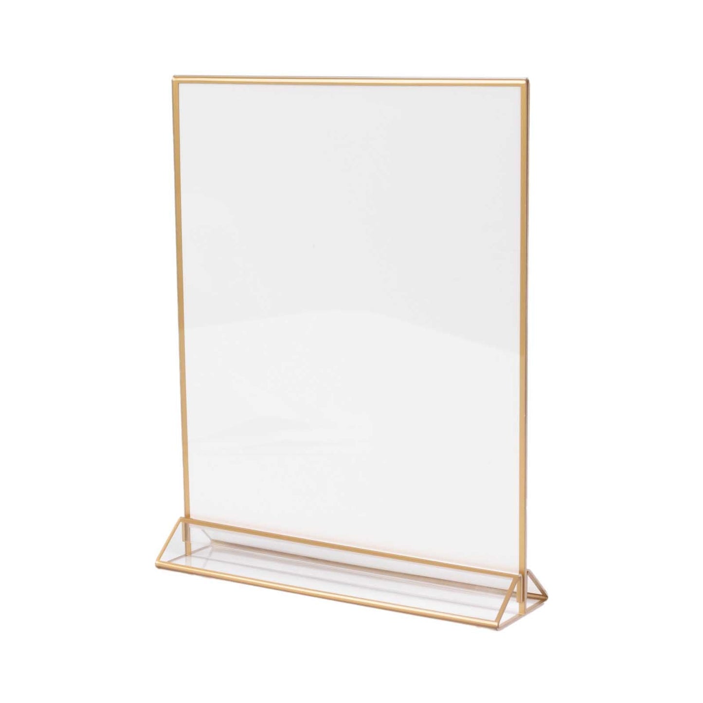 6-Pack Gold Acrylic Rectangular Frame Sign Holders Clear Double-Sided Display with White Cardboard - Suitable for Banquets 9"x11"