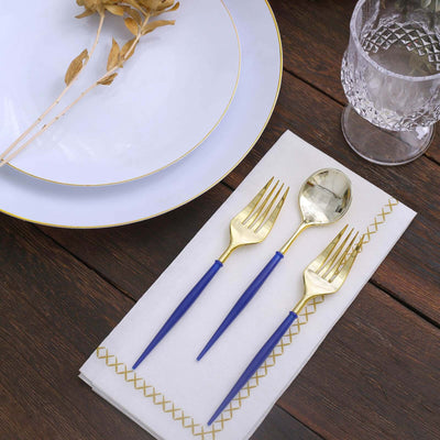 24-Pack Plastic Fork and Spoon Set Gold/Royal Blue 6"