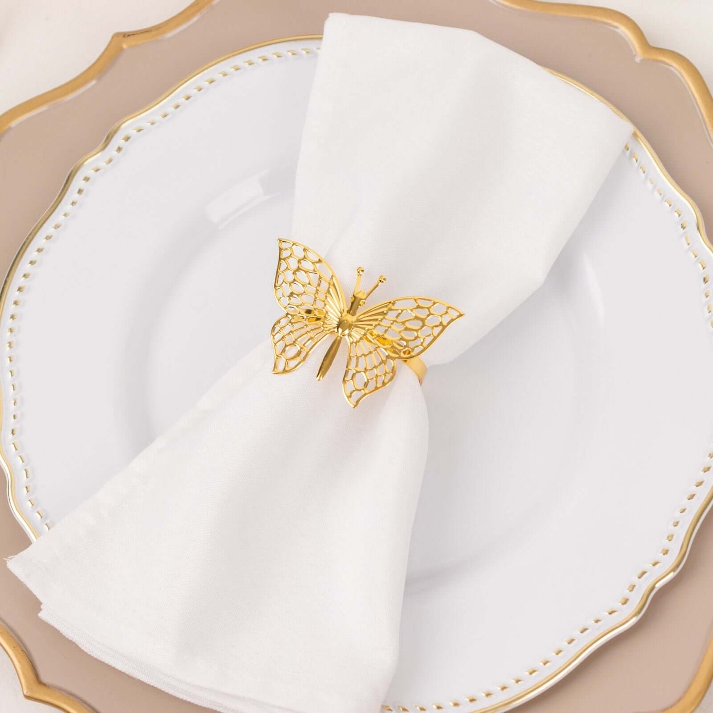 4 Pack Gold Metal Butterfly Napkin Rings, Decorative Laser Cut Cloth Napkin Holders