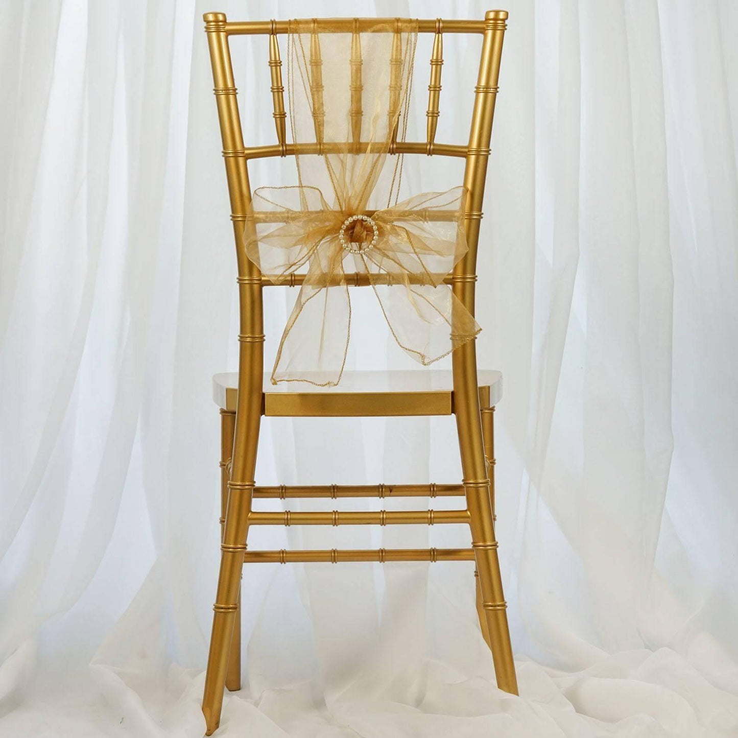 5 Pack Organza Chair Sashes Gold - Timeless Reusable Sheer Chair Bows for Chic Events 6"x108"