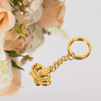 5 Pack Gold Metal Princess Crown Keychain Party Favor Souvenir, 3" Pre-Packed Wedding Bridal Shower Favor Gift Box With Ribbon & Thank You Tag