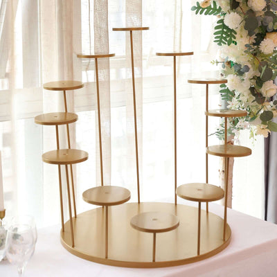 Metal Cake Stand with 12-Arm Tiered Cupcake Holders Gold - Layered Dessert Display Tower Centerpiece for Luxurious Weddings Gala Events & Dessert Buffets 29"