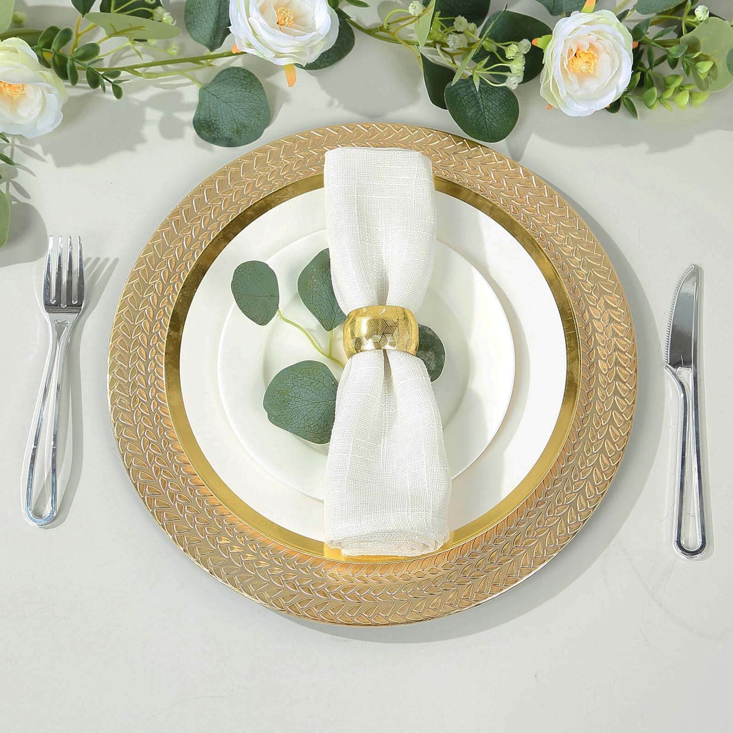 6-Pack Acrylic Round Charger Plates 13" in Gold with Wheat Pattern Rim, Stylish Dinner Party Charger Tableware