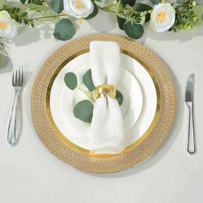 6-Pack Acrylic Round Charger Plates 13" in Gold with Wheat Pattern Rim, Stylish Dinner Party Charger Tableware