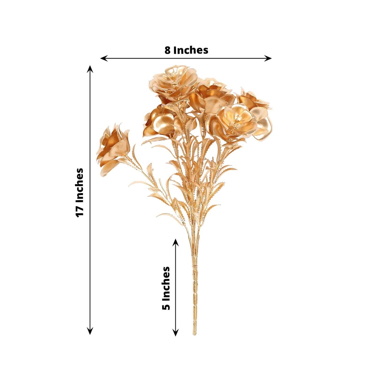 2-Pack Artificial Rose Bloomed Flower Bouquet Metallic Gold - Lustrous Faux Floral Arrangement for Seasonal Displays & Luxurious Decor Themes 17"