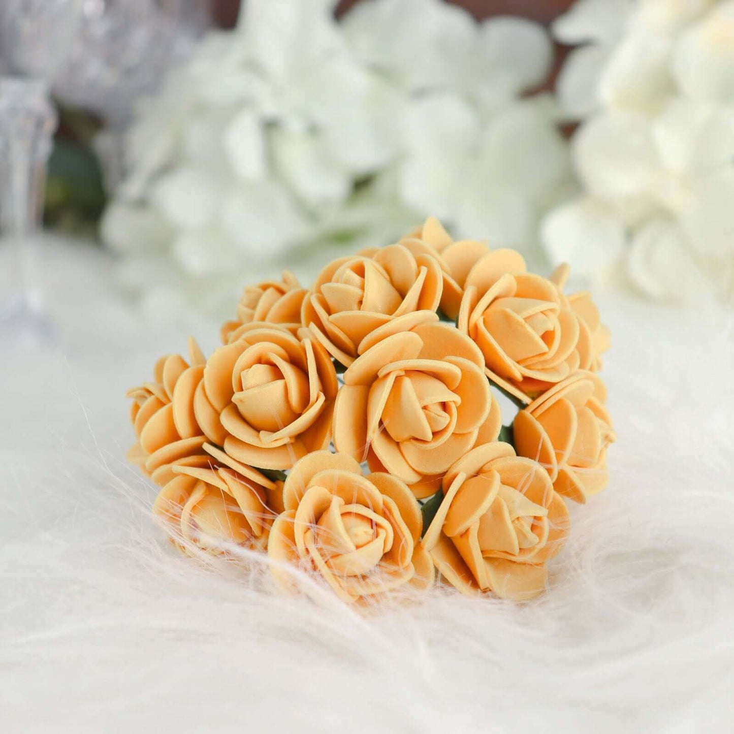 48 Roses 1" Gold Real Touch Artificial DIY Foam Rose Flowers With Stem, Craft Rose Buds