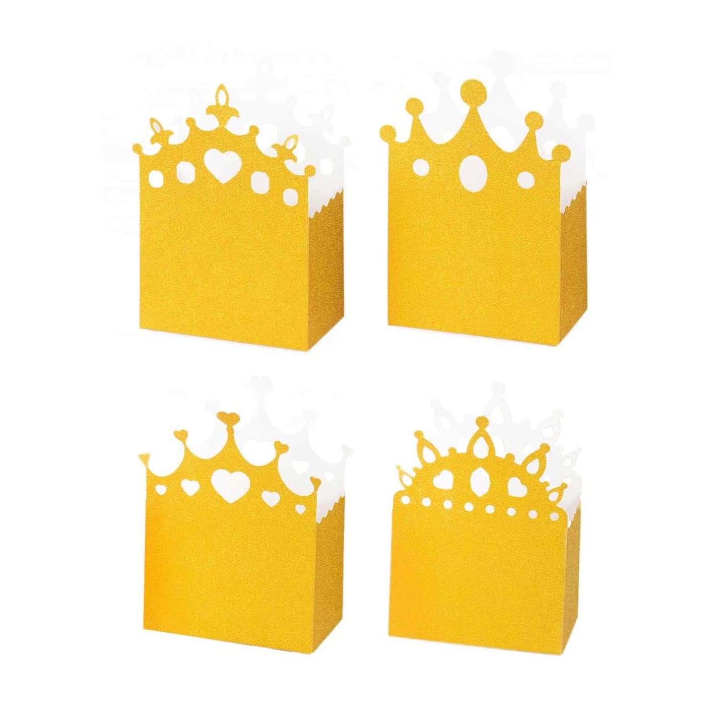 20-Pack Cardstock Favor Boxes Gold Glitter Princess Crown Design - Regal Fantasy Fairytale Inspired Treat Bags for Wedding Birthday Baby Shower Decorations 3.5"x 2"x 5"