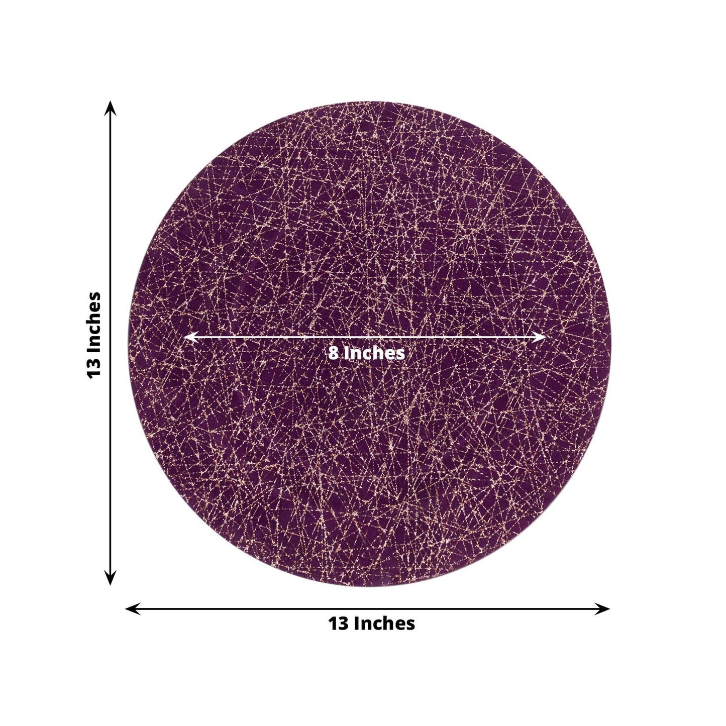 6-Pack Acrylic Round Charger Plates 13" in Purple with Gold Glitter Abstract Lines Pattern, Decorative Dinner Party Charger Tableware