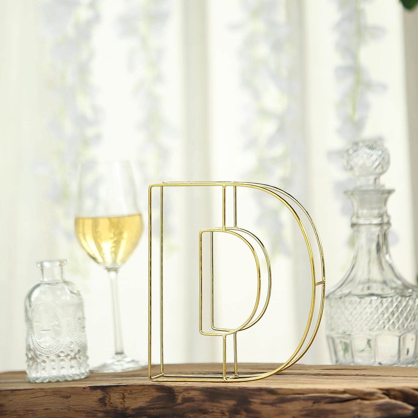 8" Tall Gold Freestanding 3D Decorative Wire Letter, Wedding Centerpiece - D