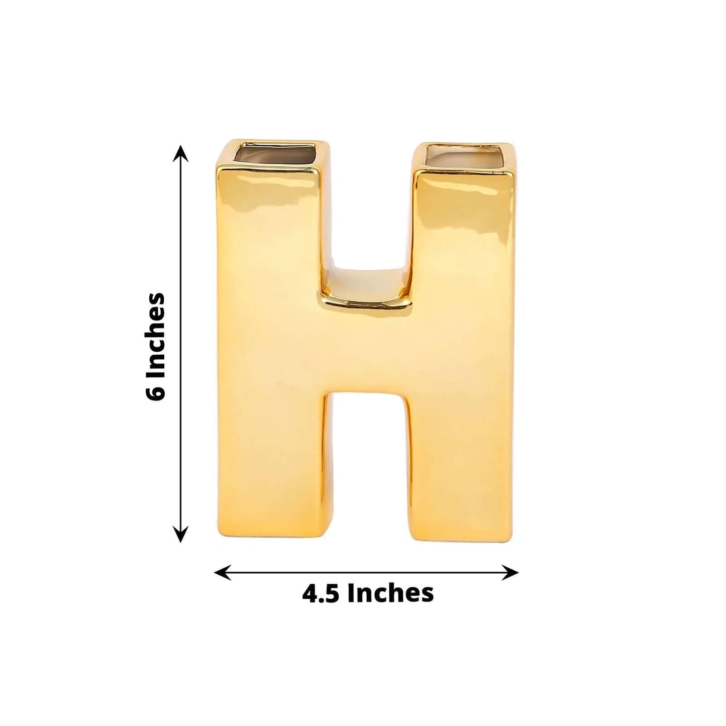 Shiny Ceramic Vase Letter "H" Gold Plated - Chic Bud Planter Pot for Events & Decor 6"