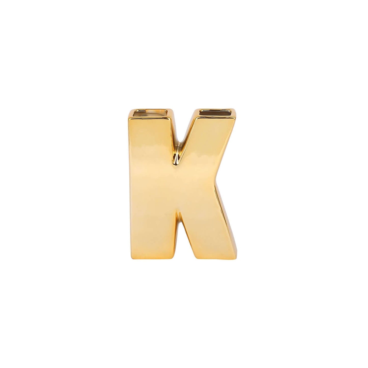 Shiny Ceramic Vase Letter "K" Gold Plated - Chic Bud Planter Pot for Events & Decor 6"