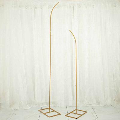 Set of 2 Gold Metal Curved Top Balloon Flower Backdrop Stands, Wedding Arch Frames - 6ft, 8ft
