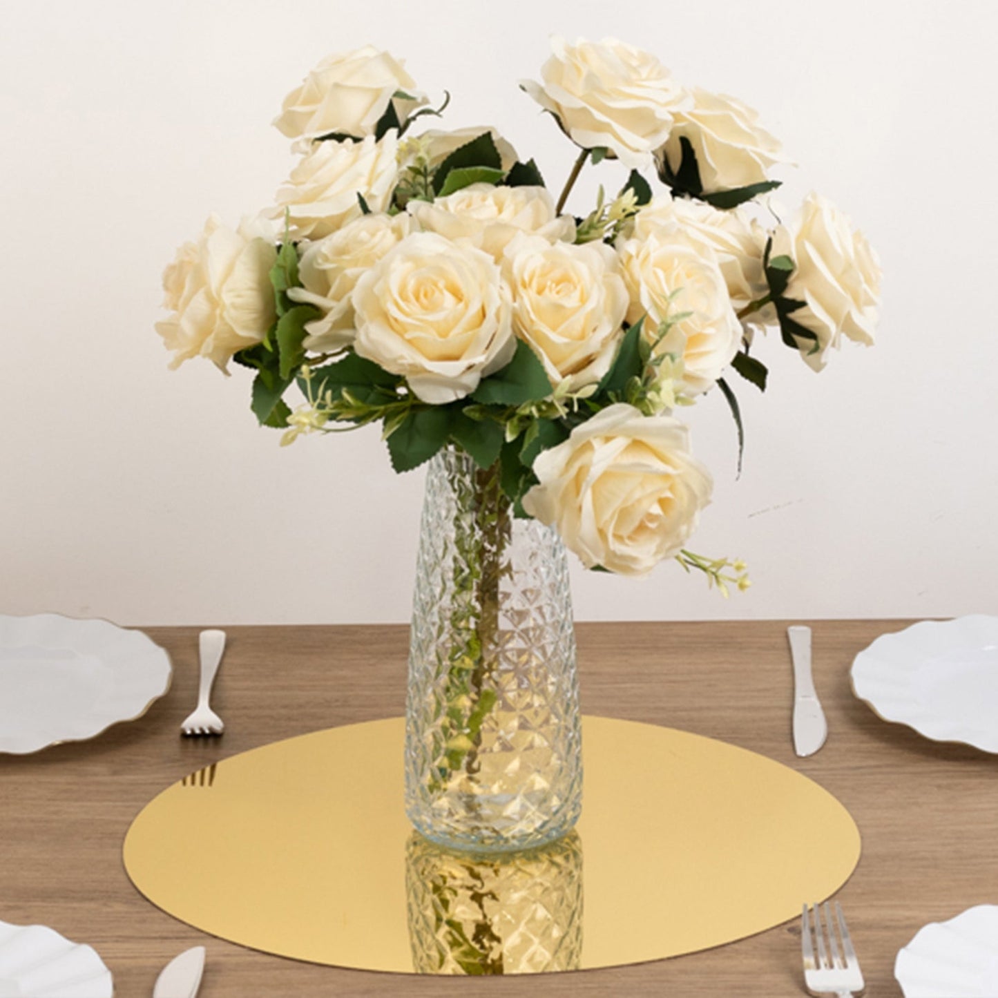 10-Pack Candle Plate Circle Acrylic Mirror Tray Gold Round - Event Display Decor 16"