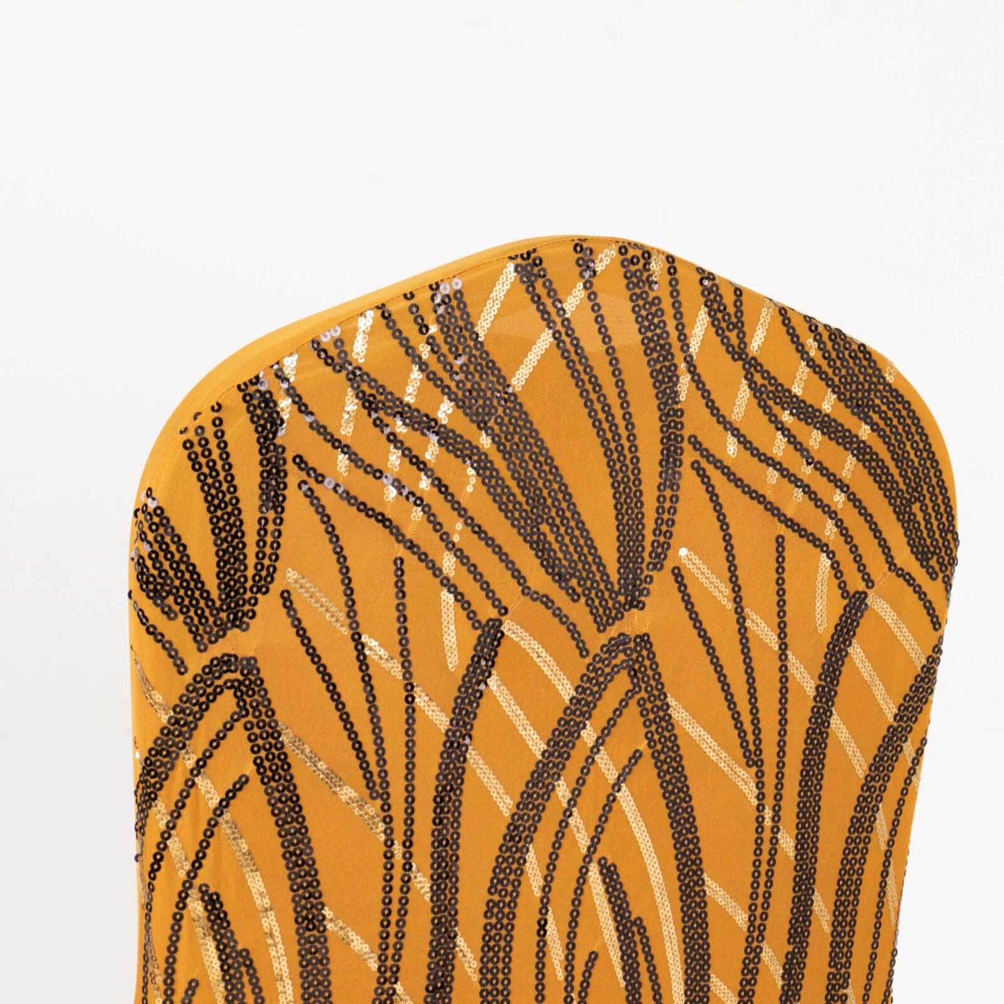 Spandex Chair Cover with Wave Embroidered Sequins for Banquet Chairs Gold/Black - Glittering Stretch Fitted Slipcover