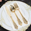 24 Pcs Plastic Silverware Set in Baroque Style Metallic Gold - Heavy Duty Disposable Knife, Fork, and Spoon Set