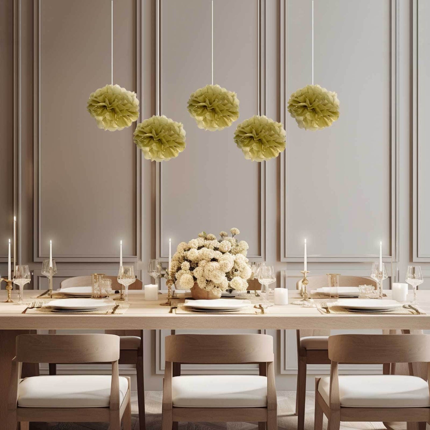 6 Pack 6" Gold Tissue Paper Pom Poms Flower Balls, Ceiling Wall Hanging Decorations