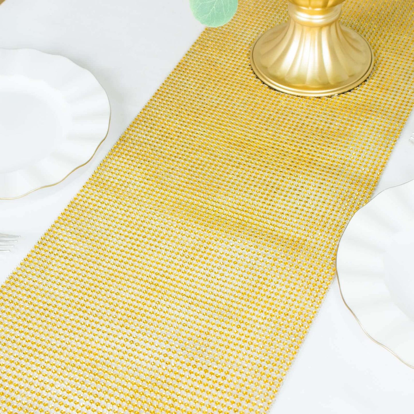 Crystal Rhinestone 10"x108" Table Runner Gold - Luxe Shiny Diamond Mesh Bling Table Runner Roll