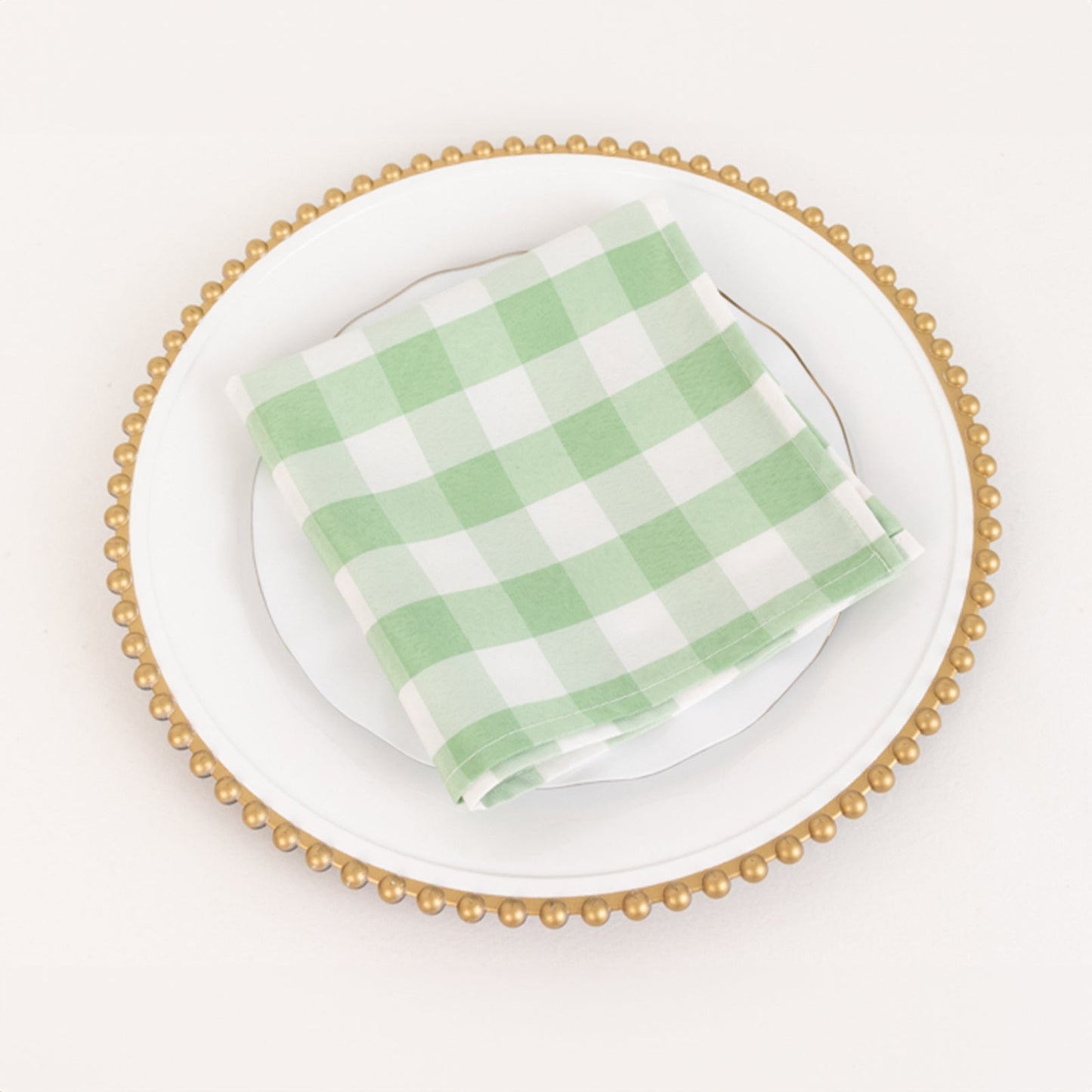 5 Pack Polyester 15"x15" Napkins Sage Green/White Buffalo Plaid Gingham Style Cloth Napkins