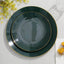 10-Pack Plastic 8" Round Dessert Plates in Hunter Emerald Green with Gold Rim - Glossy Disposable Appetizer Salad Plates