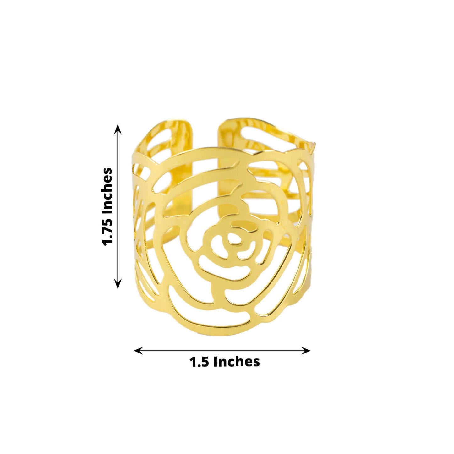 4 Pack Shiny Gold Laser Cut Rose Round Metal Napkin Rings, Decorative Flower Napkin Holders
