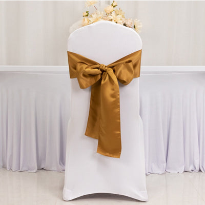 5 Pack Lamour Satin 6"x106" Chair Sashes Gold - Stylish Reusable Decorative Bows for Weddings & Gatherings