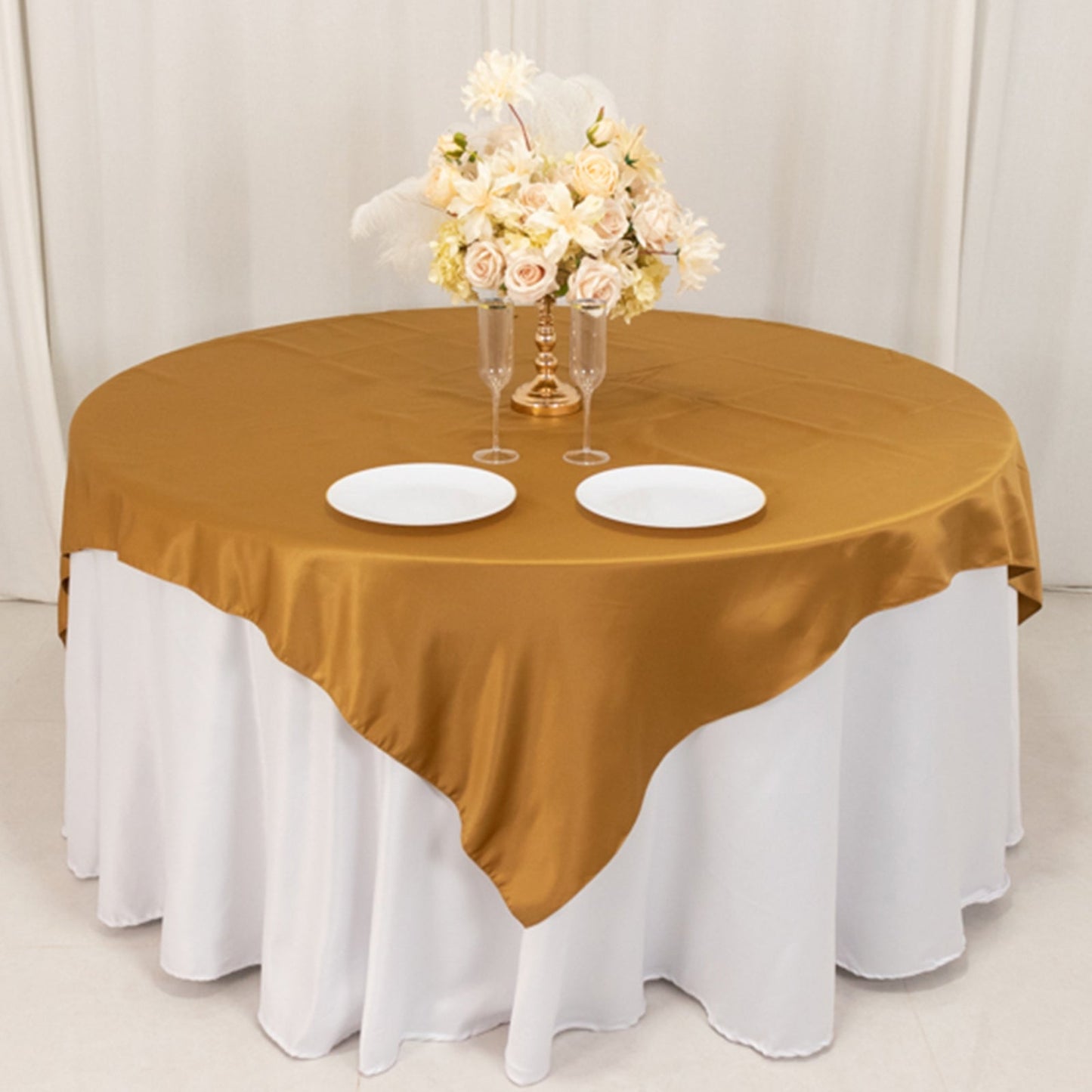 Lamour Satin 72"x72" Table Overlay Square Tablecloth Gold - Smooth Finish for Luxurious Events