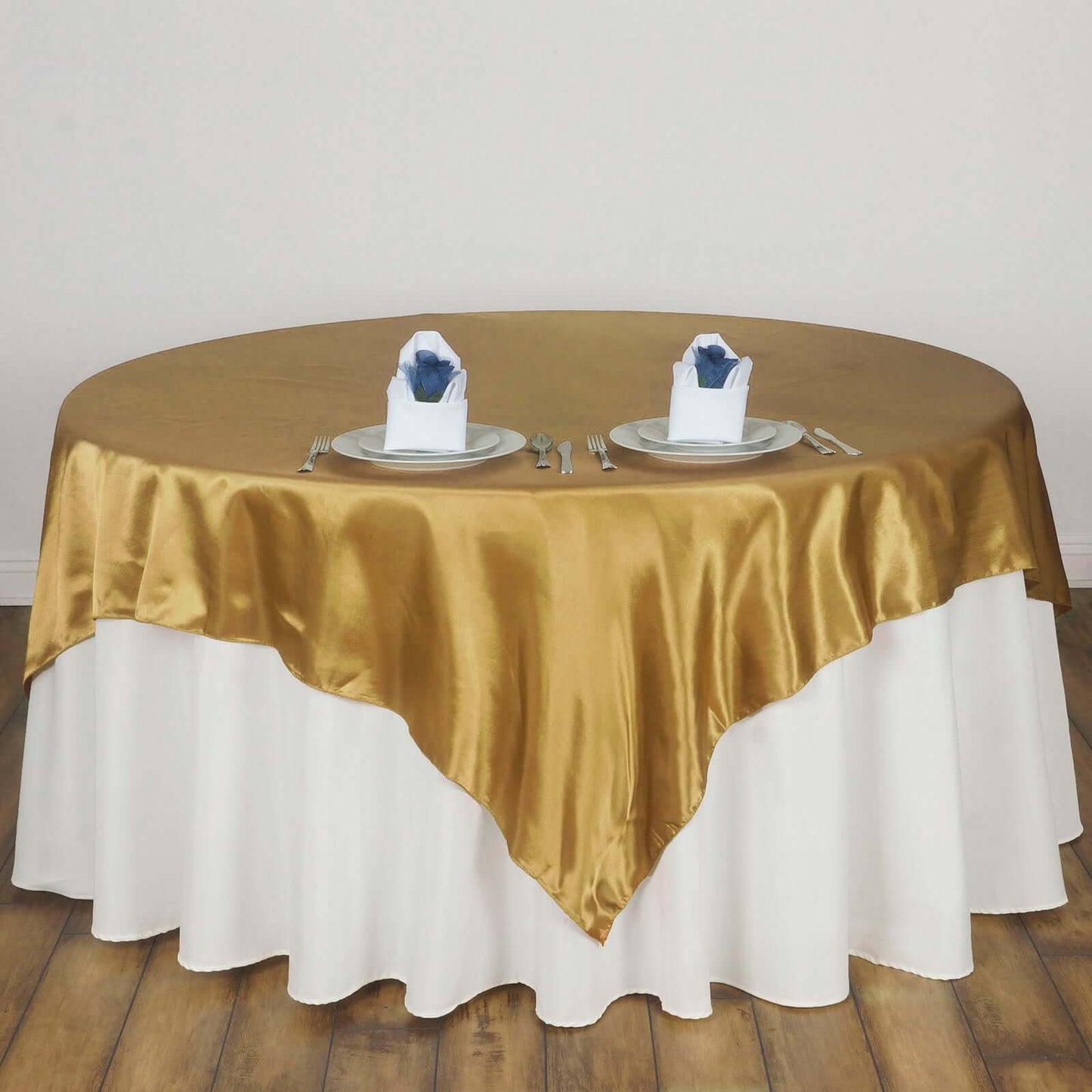 Satin 90"x90" Table Overlay Square Tablecloth Gold - Smooth Finish for Luxurious Events