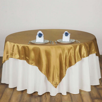 Satin 90"x90" Table Overlay Square Tablecloth Gold - Smooth Finish for Luxurious Events