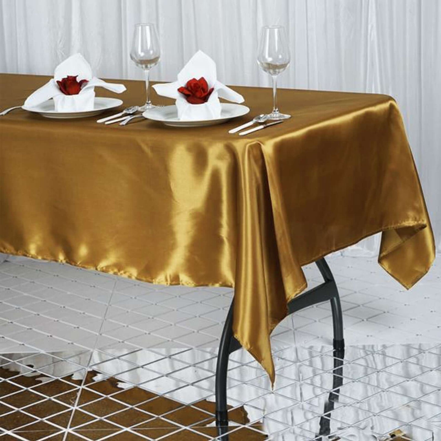 Satin Rectangular 60"x102" Tablecloth Gold - Smooth and Lustrous Finish for Weddings and Parties