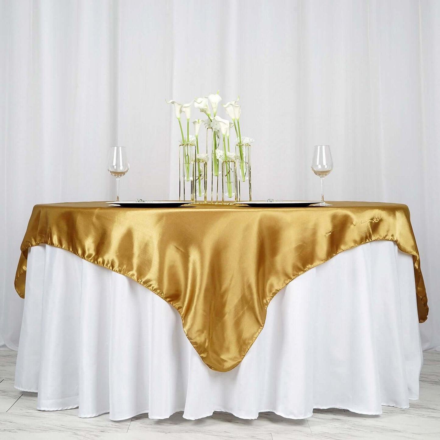 Satin 72"x72" Table Overlay Square Tablecloth Gold - Smooth Finish for Luxurious Events
