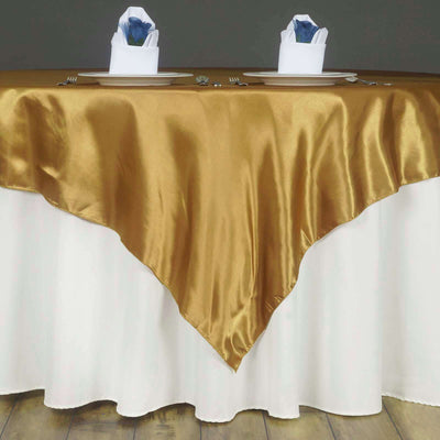 Satin 60"x60" Table Overlay Square Tablecloth Gold - Smooth Silky Touch Table Cover for Sophisticated Events
