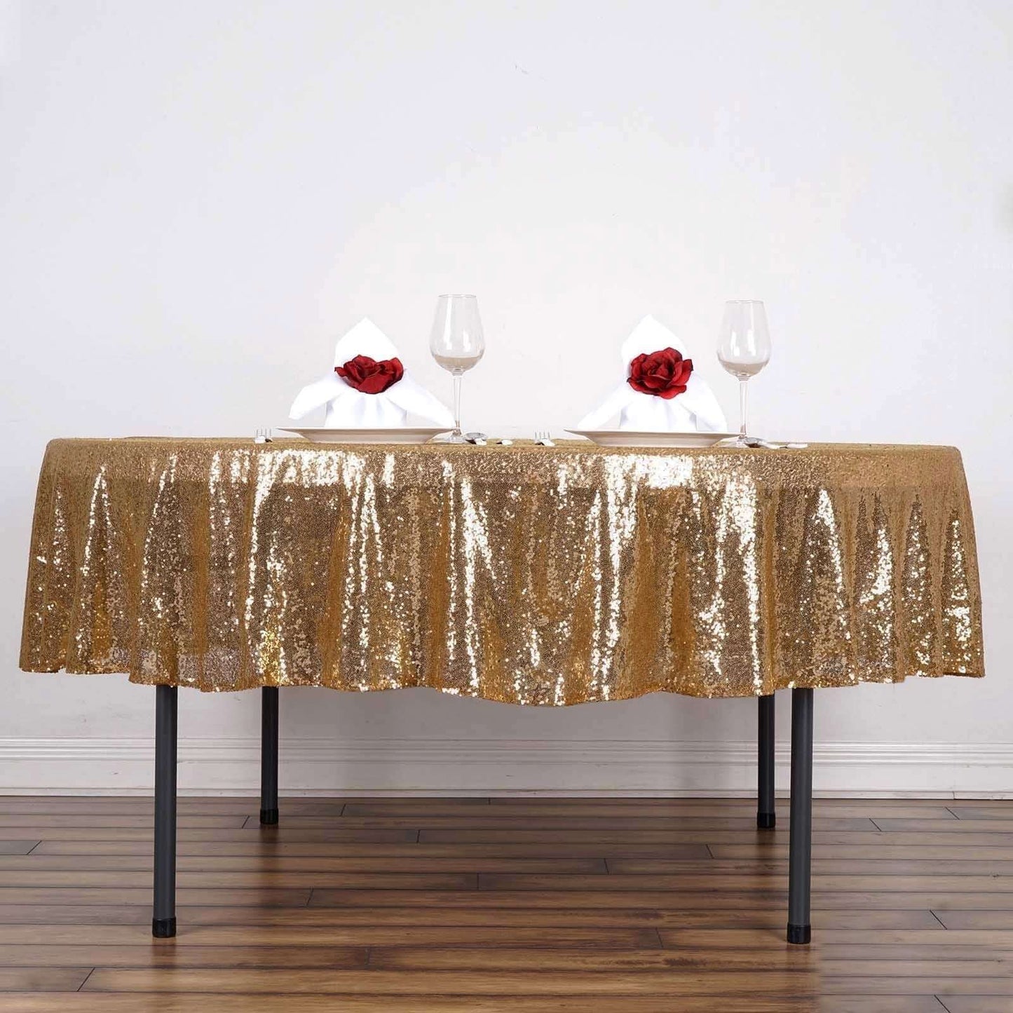 Sequin 90" Round Tablecloth Gold - Glittering Decor for Special Events