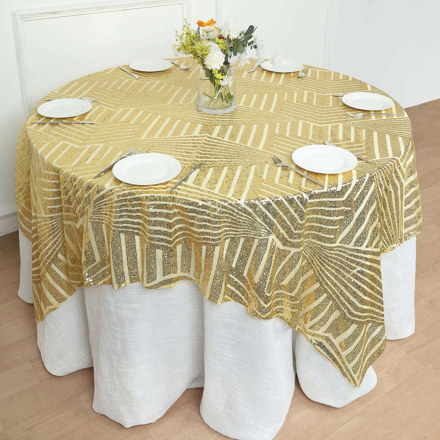 Sequin 72" Table Overlay Square Tablecloth Gold with Diamond Glitz Design - Perfect for Luxe Events