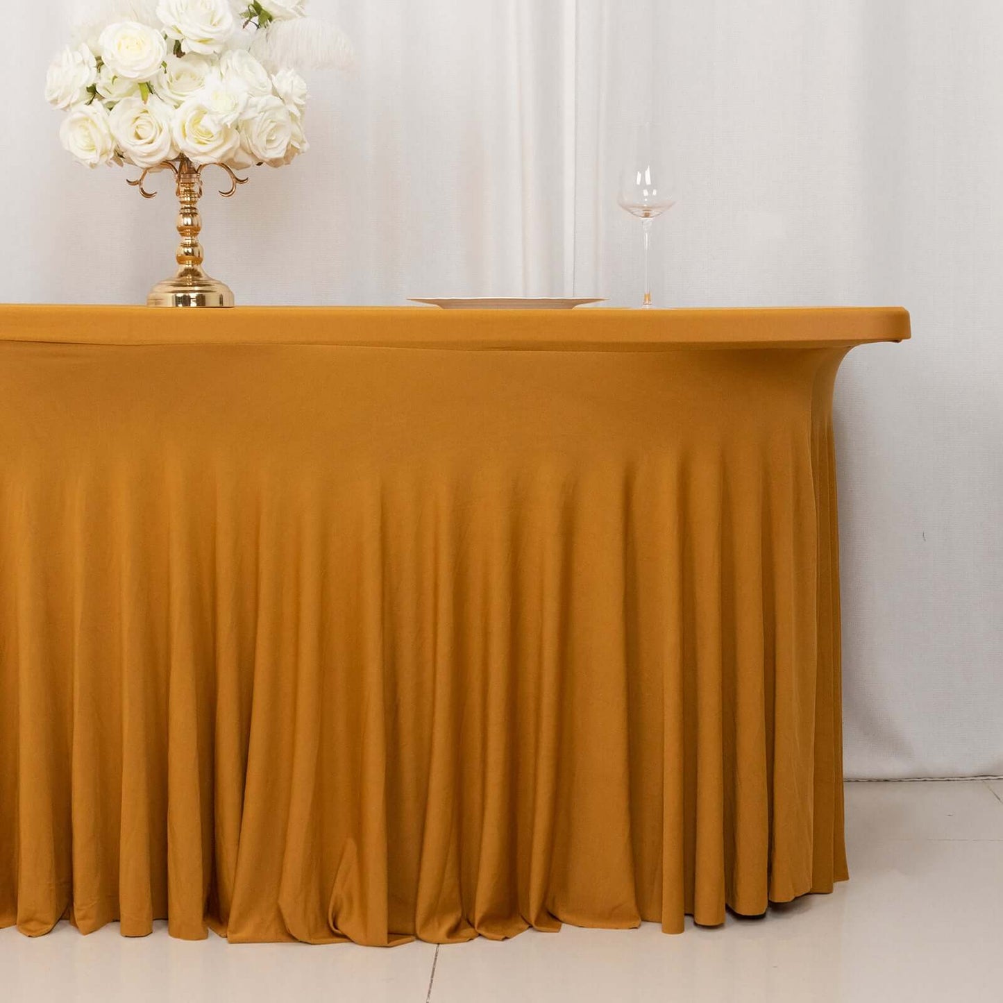 Spandex Rectangle 72"x30" Table Skirt Gold with Wavy Skirt-Like Effect Stylish Table Cover for Weddings, Banquets & Trade Shows