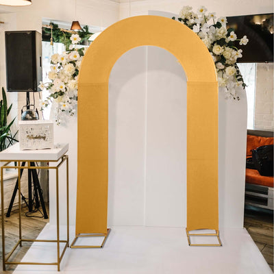 8ft Gold Spandex Fitted Open Arch Wedding Arch Cover, Double-Sided U-Shaped Backdrop Slipcover