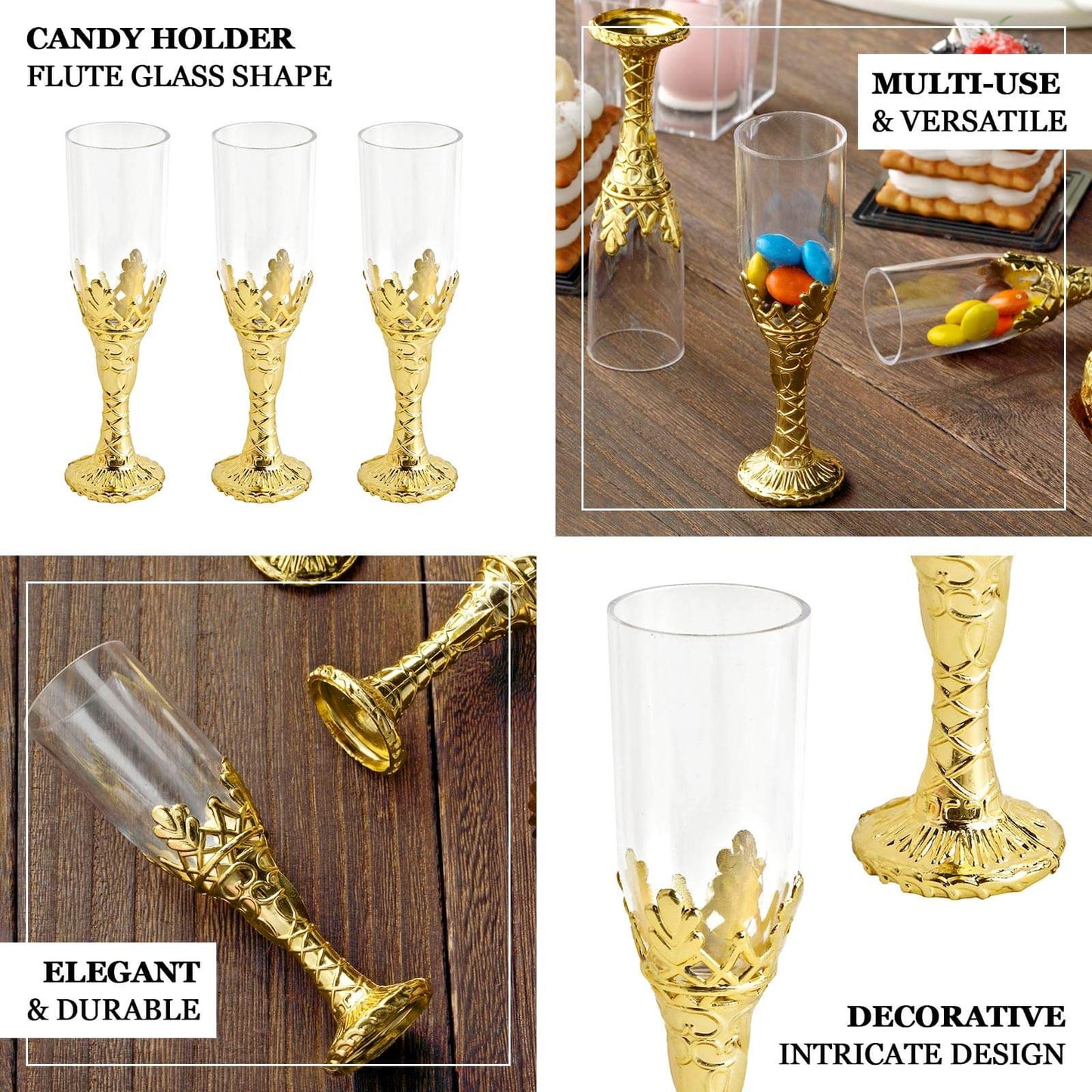 12-Pack Plastic Fillable Mini Candy Container in Champagne Bottle Style Clear Gold - Candy Treat Favor Boxes 4"
