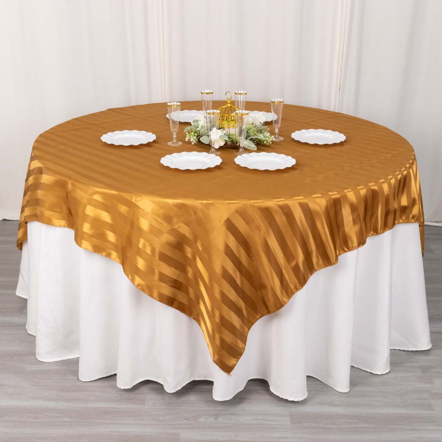 Satin 72"x72" Table Overlay Square Tablecloth Gold - Stripe Table Topper