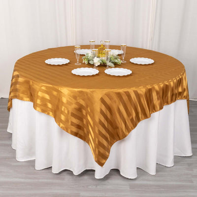 Satin 72"x72" Table Overlay Square Tablecloth Gold - Stripe Table Topper
