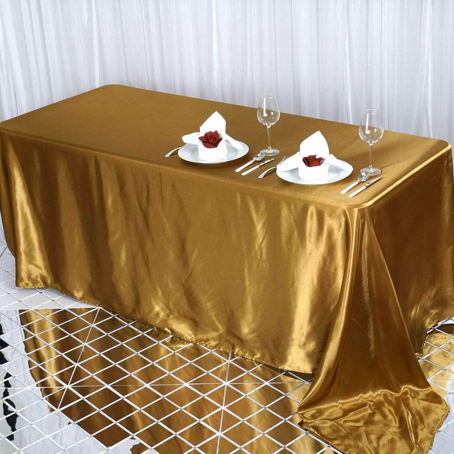 Satin Rectangular 90"x132" Tablecloth Gold - Seamless Stylish Table Cover for Weddings and Parties